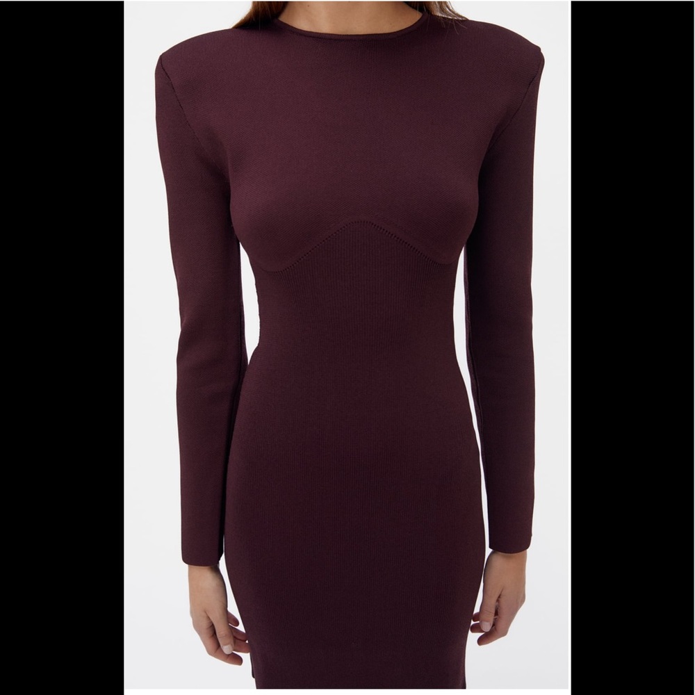 🤍 ZARA Burgundy Wine Red Bandage Knit defined knit cups chest Mini Dress